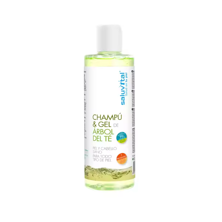SALUVITAL Champú & Gel del Árbol del Té con Extractos 100% Naturales. 300 ml. Todo tipo de pieles. - 1