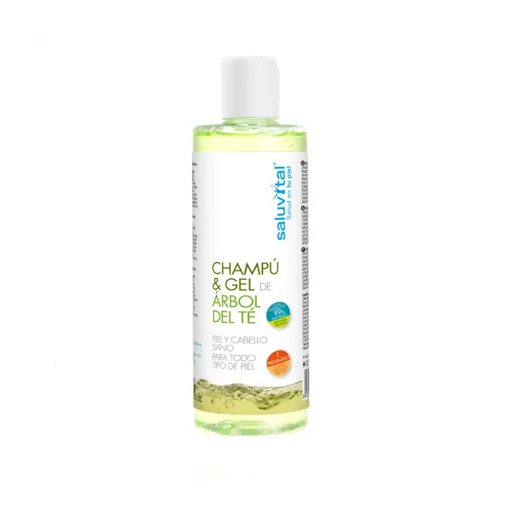 SALUVITAL Champú & Gel del Árbol del Té con Extractos 100% Naturales. 300 ml. Todo tipo de pieles. - 1