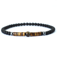 Pulsera Única Para Hombres Con Piedra De Ojo De Tigre 4mm Y Pequeñas Perlas Negras Onyx Pulsera Bohemia De Moda Sin Cierre - details 10