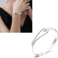 Pulsera de Plata with Boton with elegant clip para Mujer, pulsera de Plata con diseño floral, pulsera con dijes de Plata, brazalete clásico, joyería para Mujeres y niños ( - details 0