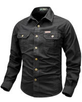 Camisa De Trabajo Para Hombre Casual Larga Con Bolsillos Algodón Puro Primavera Otoño Estilo Casual Cuello En V Tacón Regular - details 12