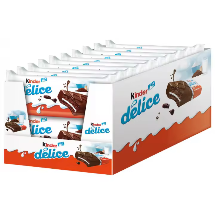 KINDER DELICE CAJA 20U KINDER NACIONAL  esponjoso bizcocho elaborado con una suave crema de leche y una fina y crujiente cobertura al cacao - 1