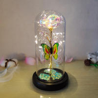 Lámpara De Rosas Artificiales Con LED Colores Y Mariposa En Vidrio Regalo Para Mujeres Luz De Galaxia Rosa Artificial Con Mariposa Y LED Colorido - details 7