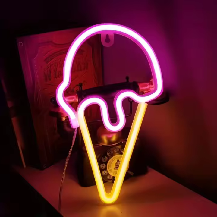 Luz LED De Cono De Helado Adorable Neón Decoración De Pared Para Habitación Kawaii Regalo De Navidad Para Bebé Luz Nocturna De Dibujos Animados - 1