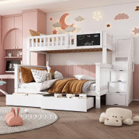 Litera Infantil Doble Función - Cama Superior 90x200 + Cuna Multifunctional 140x200 (Convertible en Estudio) with Pizarra, Cajones de Estira y Diseño Blanco Moderno - Sin Colchón - details 3