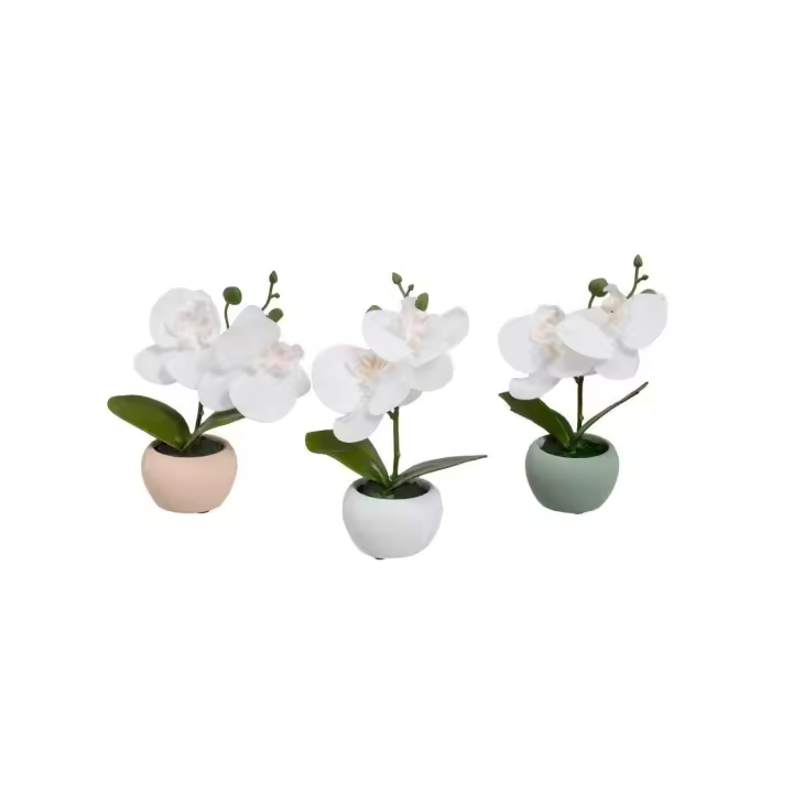 Dcasa Set de 3 plantas artificiales orquídea con maceta de cemento de 11x7x15 cm - 1