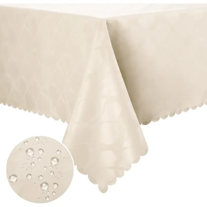 Mantel de PU, lavable, efecto Lotus, alta calidad, Cuadrado, 140x200 cm, Mantel, Adornos, Mantel, Repelente al agua, mantelería, beige - 1