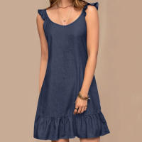 Vestido Bohemio De Verano En Denim Estilo ZANZEA Para Mujer Sin Mangas Con Volantes Y Cuello Redondo Vestido De Playa De Pato Corto Ropa Casual De Manga Larga - details 3