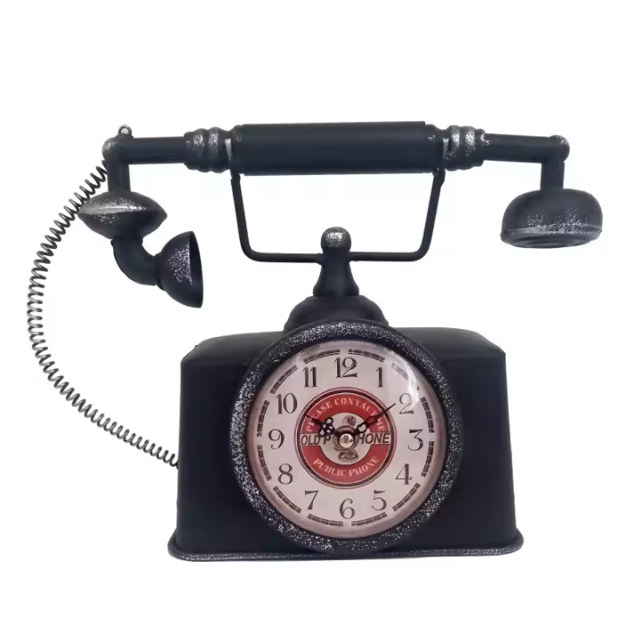 SIGNES GRIMALT Reloj Telefono Vintage Negro de Metal | Sobremesa Decoración Hogar - 1