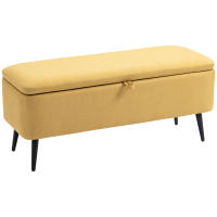 HOMCOM Banco de Almacenamiento Taburete de Almacenaje Tapizado en Lino con Tapa Abatible y Patas de Acero para Dormitorio Salón Entrada Carga 150 kg 102x40x39,5 cm - details 0