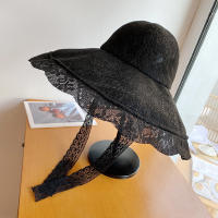 Sombrero De Verano Para Mujer Con Encaje Ancho Protección Solar Blanco Y Negro Sombrero De Playa Plegable Para Bodas Y Fiestas - details 2