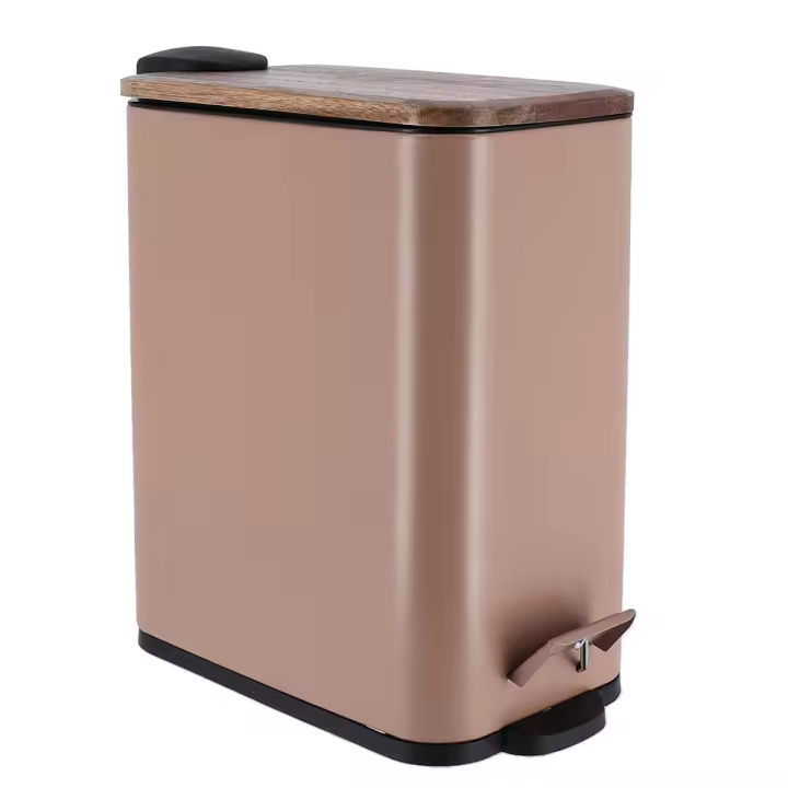 Baños Boutique Papelera de Metal con Tapa de Bambu, 5L con pedal,color caramelo - 1