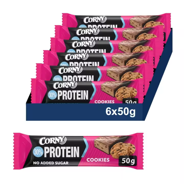 CORNY Protein Barritas 30% Proteínas de Cookies. Sin Azúcares Añadidos. Pack 6x50gr - 1