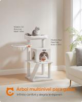 Árbol para Gatos Grandes con Vivienda, Rampa, Hamaca y Pompón - Disponible en Blanco Crema o Rosa Jalea - details 2