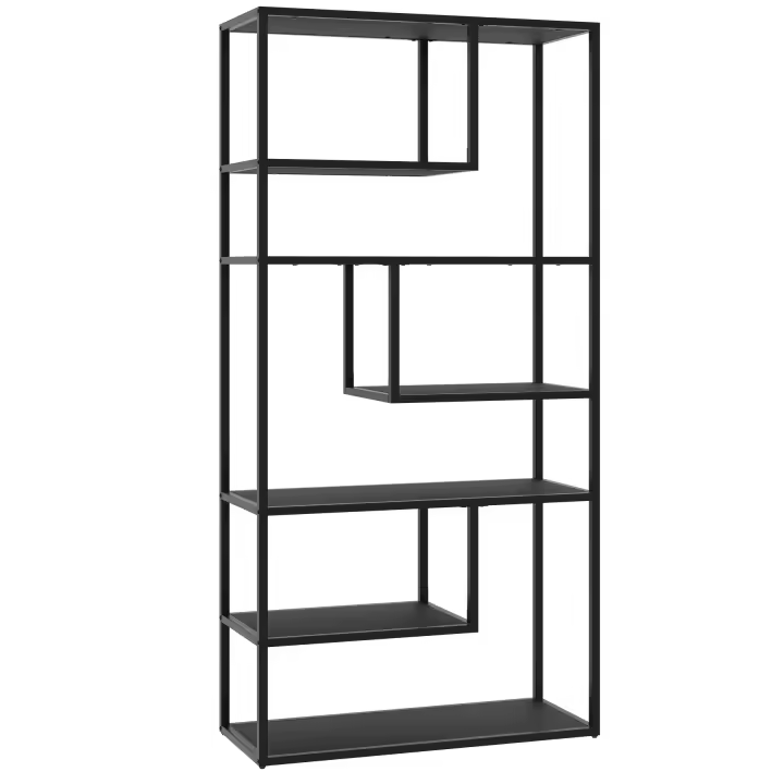 Tectake - Estantería de pie VENDA con 6 compartimentos, 85 x 35 x 188 cm, Estilo industrial, Estantería diseño asimétrico, Pies de plástico regulables en altura, Estantería de almacenaje, Alta capacidad de carga, Estantería moderna - 1