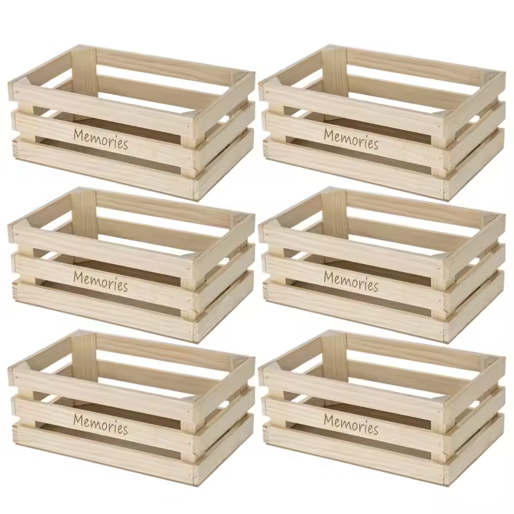 CM - Cajas Decorativas de Madera de Pino Natural. Tamaño: 23,5x15x9,5 cm. Memories. Packs a Elegir de 3 y 6 Cajitas. Para Guardar Objetos o como Adorno y Diseño del Hogar o Jardín - 1