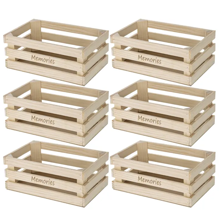 CM - Cajas Decorativas de Madera de Pino Natural. Tamaño: 23,5x15x9,5 cm. Memories. Packs a Elegir de 3 y 6 Cajitas. Para Guardar Objetos o como Adorno y Diseño del Hogar o Jardín - 1