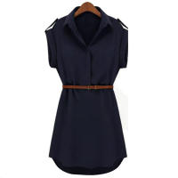Vestido Largo De Verano Elegante Retro Para Mujer Con Cinturón Y Mangas Cortas Estilo Casual Moda Oficina Color Sólido Ajustado - details 2
