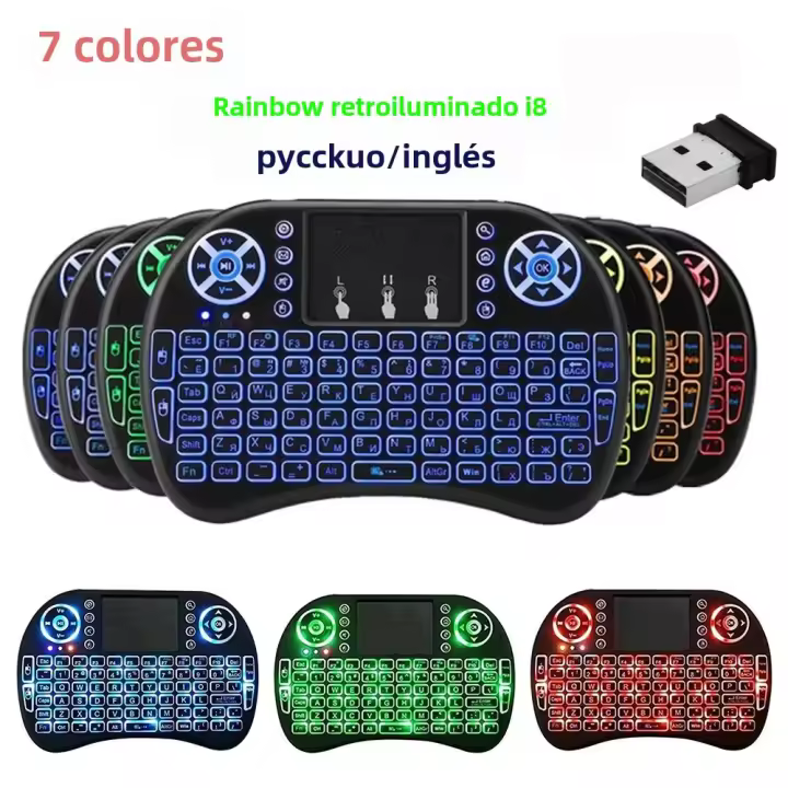 Teclado Inalámbrico Mini I8 2.4G Bluetooth Con Ratón Aire Multicolor Retroiluminado 7 Colores Remote Touchpad Para Android TV Box PC Laptop Soporte Ruso Inglés - 1