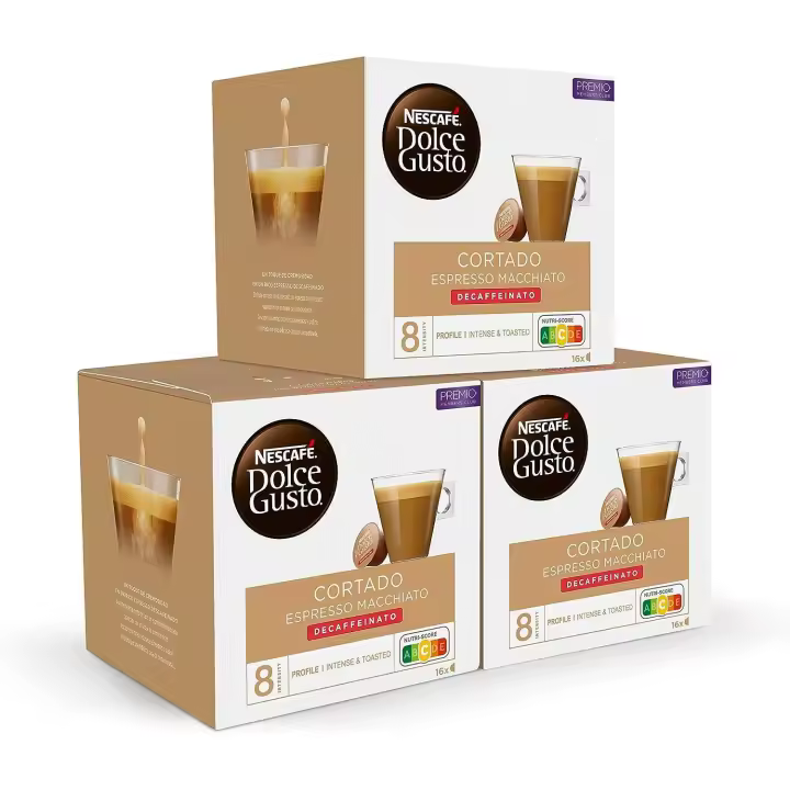Dolce Gusto NESCAFÉ Cortado Descafeinado - Pack 48 cápsulas (3 x 8+8ud) - 1