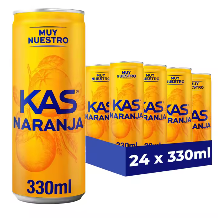Kas Naranja 24 Latas x 330 ml, Refresco de Zumo de Naranja, Intenso Sabor Cítrico, Bebida Refrescante con Gas, Ideal para Compartir y Refrescarte en Cualquier Momento - 1