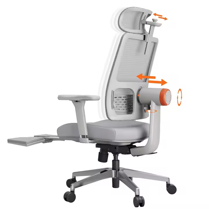 Silla ergonómica NEWTRAL MagicH-BPro con reposapiés, respaldo autoajustable con reposacabezas, soporte lumbar adaptable, reposabrazos ajustables, 4 posiciones de bloqueo - Gris - 1