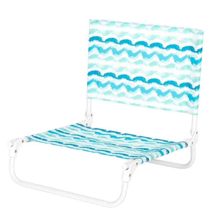 Aktive - Silla baja plegable de playa con respaldo, estructura de acero y asiento de poliéster, ligera y compacta, soporta hasta 110 kg, 47x48x50 cm, diseño azul, colección "Maldivas", sillas plegables - 1