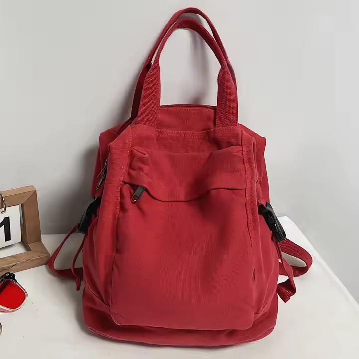 Mochila De Lona Vintage Para Mujer Y Niñas Estilo Hippie Aesthetic Y2K Para Comunicación Escolar Color Sólido Bolsa De Mano Casual - 1