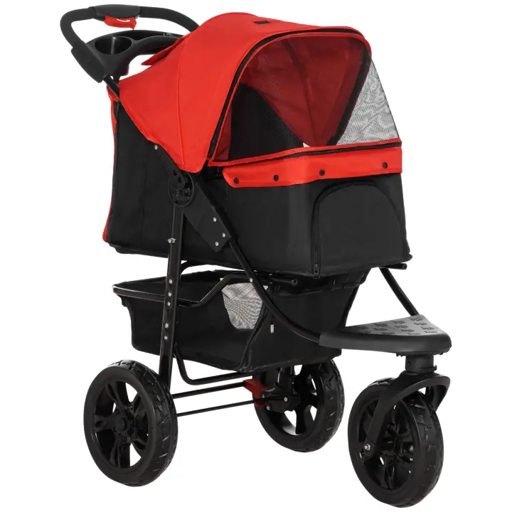 PawHut Cochecito para Mascotas Plegable Carritos para Perros con 3 Ruedas Puerta Ventanas de Malla Cesta de Almacenaje y Correas de Seguridad Marco Acero 109,5x57,5x106,5 cm - 1