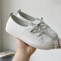 Zapatillas De Mujer Verano Transpirables Planas De Color Sólido Cuero PU Zapatos Casuales Para Mujer Joven Trabajo De Enfermería Blanco - details 1
