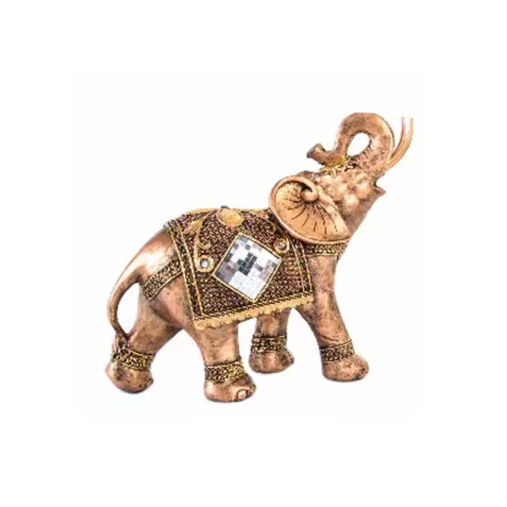 Figura de resina elefante dorado con brillantes con detalles étnicos y acabados dorados 29x14x27 cm - 1