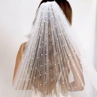 Velo De Novia De Tules Con Perlas Sencillas Y Encaje Sofisticado Para Bodas De Largo Catedral Con Peine Accesorios De Boda Para Mujeres - details 0