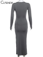Vestido Largo Elegante Para Mujer NIBBER Con Cuello Redondo Y Patchwork Ajustado Para Noche Traje De Fiesta Vestidos - details 3