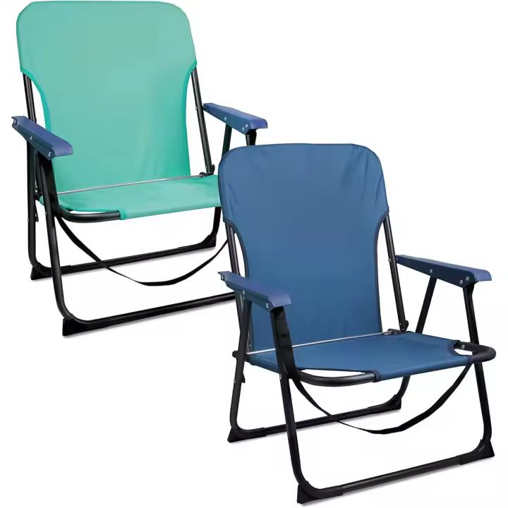 Pack 2 Sillas de Playa Plegable, Estructura de Aluminio y Textileno, Verde y Azul, 54x54x25/63 cm, Peso Máx 90Kg, Altura Asiento 25 cm - 1