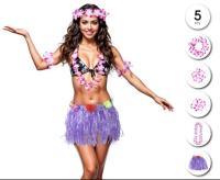 Disfraz Hawaiano Falda de Paja, 5 Pcs Set Hawaiano con Collar Pulsera Guirnalda Diadema Hawaiano, Falda Hawaiana Hierba para Niñas Mujer Adultos para Playa Fiestas Temáticas - details 2