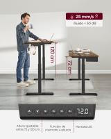 Escritorio eléctrico ajustable en altura, mesa de pie 60x140 cm, ajuste continuo, 4 memorias de altura, disponible en blanco, gris, marrón rústico o negro - details 13