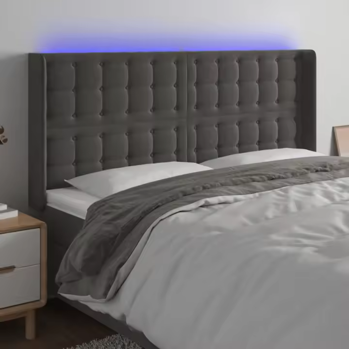 vidaXL Cabecero con LED de terciopelo gris oscuro 203x16x118/128 cm - 1