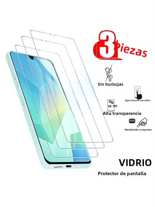3Pcs Protector De Pantalla De Vidrio Templado Para Samsung A16 5G 4G A06 A55 A35 A25 A15 A05S A54 A34 A24 A14 A04 Cubierta HD Transparente Anti-Choque Anti-Huellas - 1