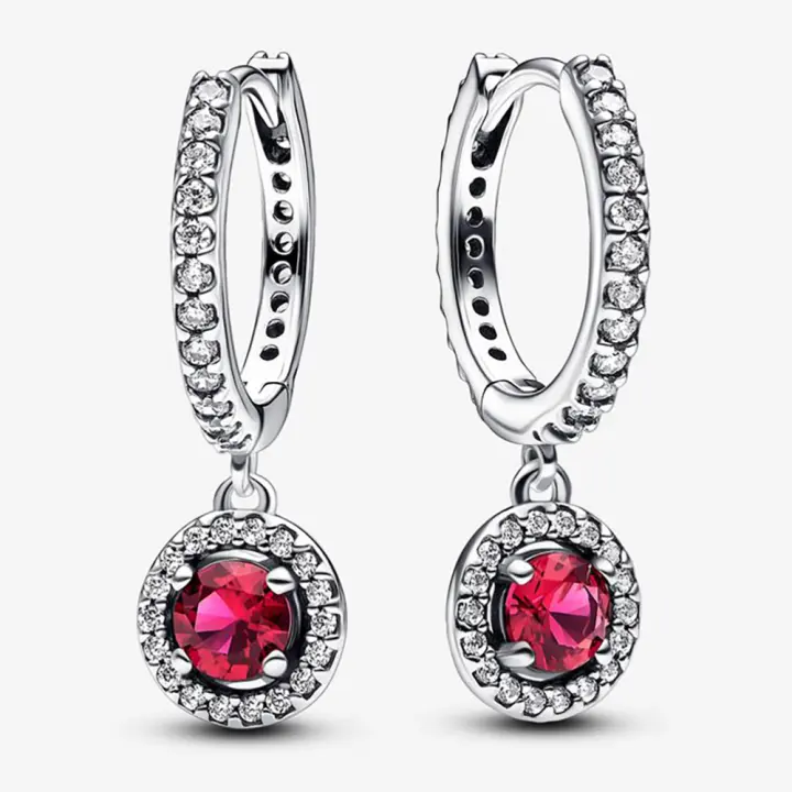 Pandora Pendientes de Aro en Plata de Ley Redonda Roja Abrazo Brillante 292379C01，Incluye Caja Original - 1