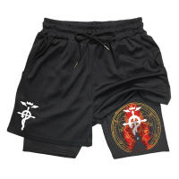 Shorts De Gimnasio Anime Fullmetal Alchemist Para Hombres 2 En 1 Compresión Con Bolsillos 5 Pulgadas Secado Rápido Running Fitness - details 7