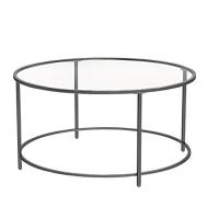 Mesa de centro redonda de cristal y acero, elegante para salón y café, disponible en negro o blanco perla, diámetro 84 cm - details 5