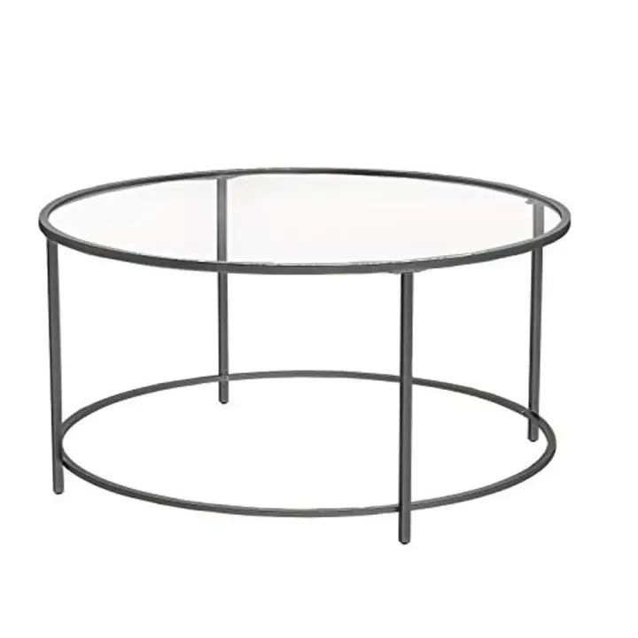 Mesa de centro redonda de cristal y acero, elegante para salón y café, disponible en negro o blanco perla, diámetro 84 cm - 1