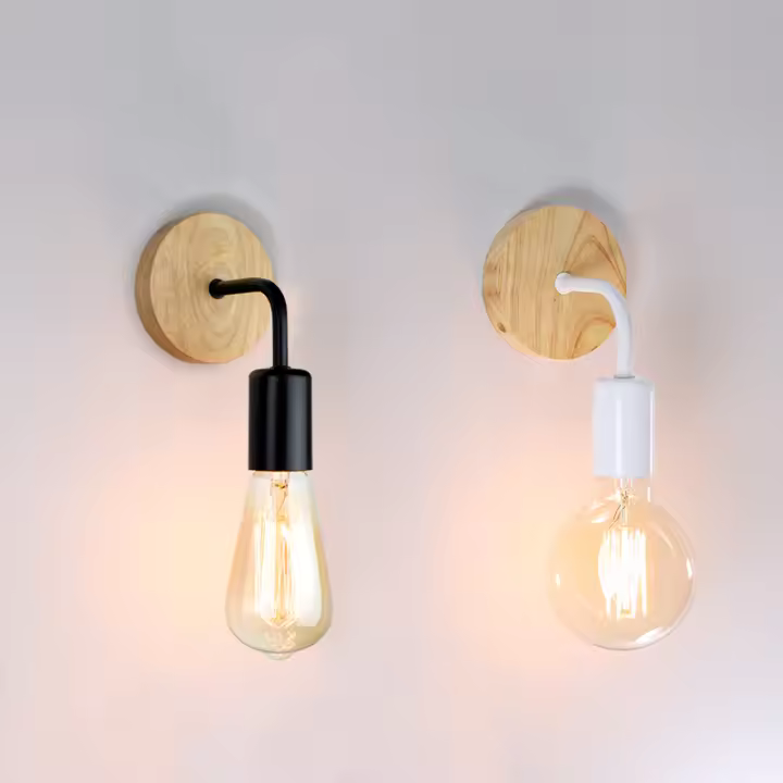 Lámpara De Pared Nórdica En Madera E27 Retro Para Iluminación Interior De Dormitorio Y Sala De Estar Decoración De Hogar LED - 1