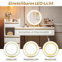 Cómoda with Espejo LED Iluminado Regulable (Luz Fría/Caliente) | 6 Cajones with Tiradores Dorados en Bronce + Mesita Extensible | Diseño Moderno Blanco Matt-102x100x41.5 cm | Ideal para Baño/Dormitorio - Sin Taburete, montaje Facil - details 3
