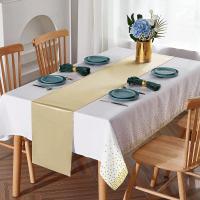 Mantel Desechable De Plástico Satinado Con Corredor De Mesa Para Fiesta De Cumpleaños En Blanco Y Dorado Con Puntos - details 3