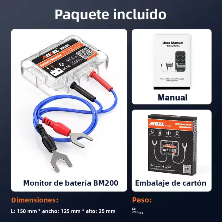 Monitor De Batería Inalámbrico Bluetooth ANCEL BM200 Para Coche 12V Monitor De Salud De La Batería Soporta Hasta 4 Coches - 1