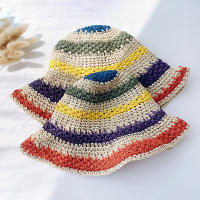 Sombrero De Pescador De Hilo Colorido Hecho a Mano Para Mujer Sombrero De Sol De Primavera Verano Al Aire Libre Con Visera Sombrero De Playa Plegable De Paja Arco Iris - details 2