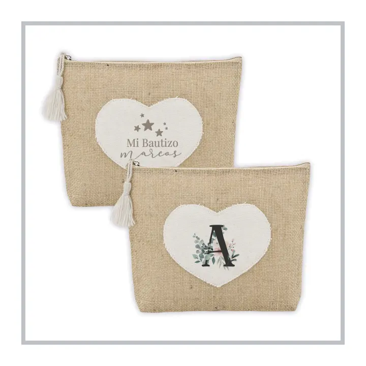 RegaloVip.es - Neceser de Yute con Corazón, Corazón de Algodón, Neceser, Accesorios útiles y originales, Estilo con Corazón, regalo perfecto, detalles que enamoran, hecho a mano con amor, regalos para bautizos, bodas y comuniones. - 1