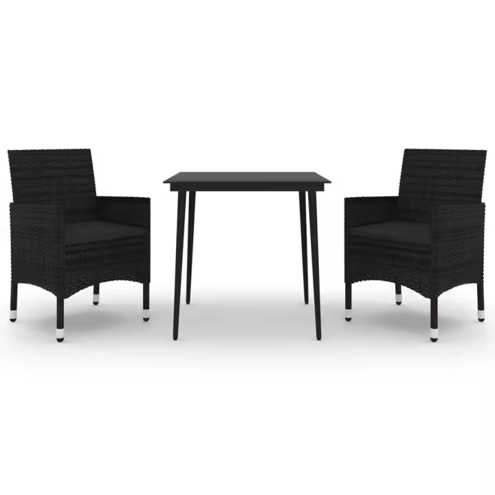 vidaXL Set comedor de jardín 3 pzas y cojines ratán sintético y vidrio - 1