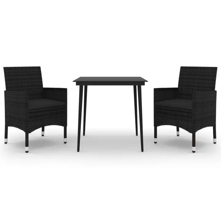 vidaXL Set comedor de jardín 3 pzas y cojines ratán sintético y vidrio - 1